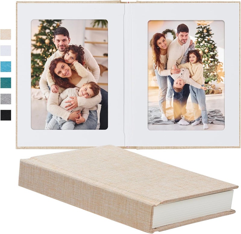 Pssoss Photo Album 5x7 with Writing Space Linen Cover 5x7 Photo Album Book Holds 20 Photos Ideal for Wedding Theme-Album and Baby Photo Albums (Beige,20 Pockets) - Image 1